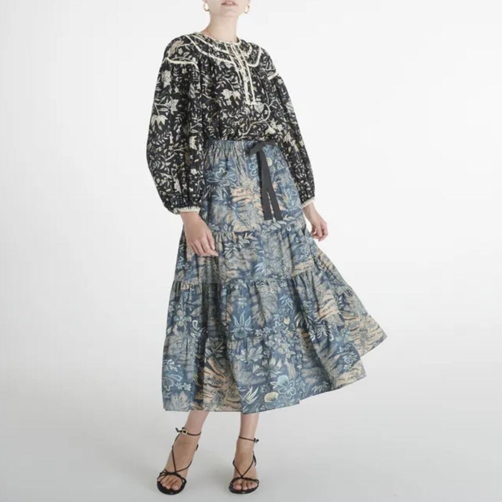 Ulla Johnson 8 Kirana Blouse Top Rainforest Navy Blue Pre Fall 2022 Boho